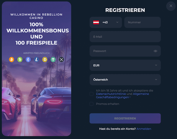 Rebellion Casino Registrierung