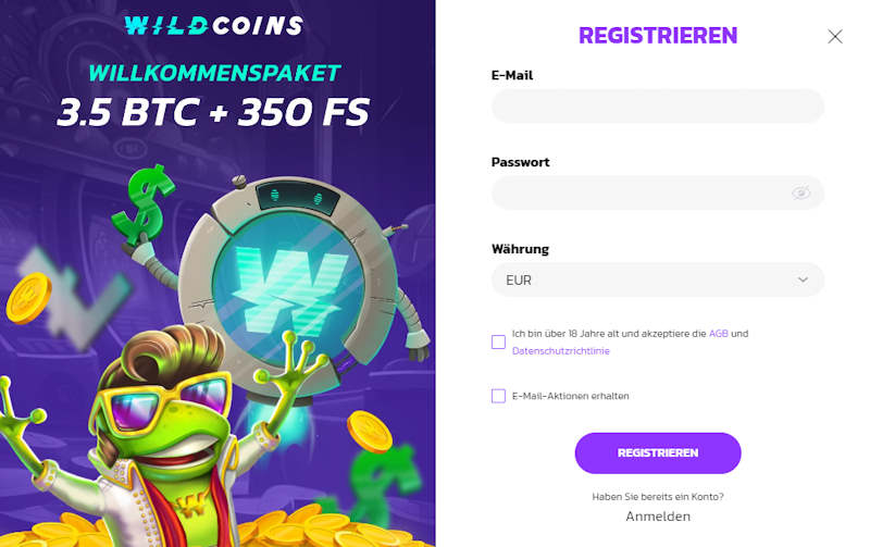 WildCoins Casino Registrierung