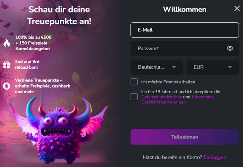 Scream Casino Registrierung